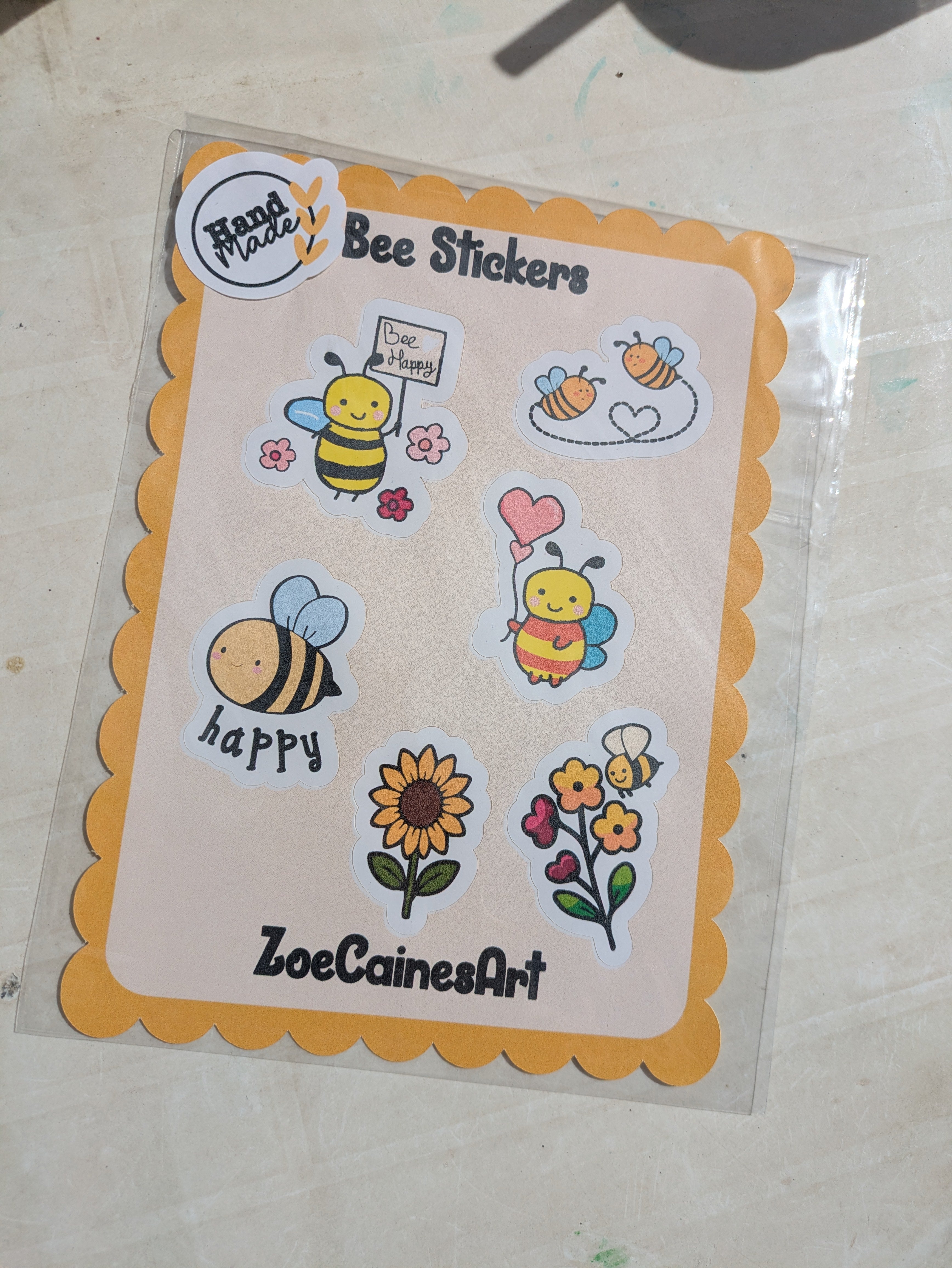 🐝 Bee Happy Sticker Sheet (A5) – Handmade Cute Bee Stickers