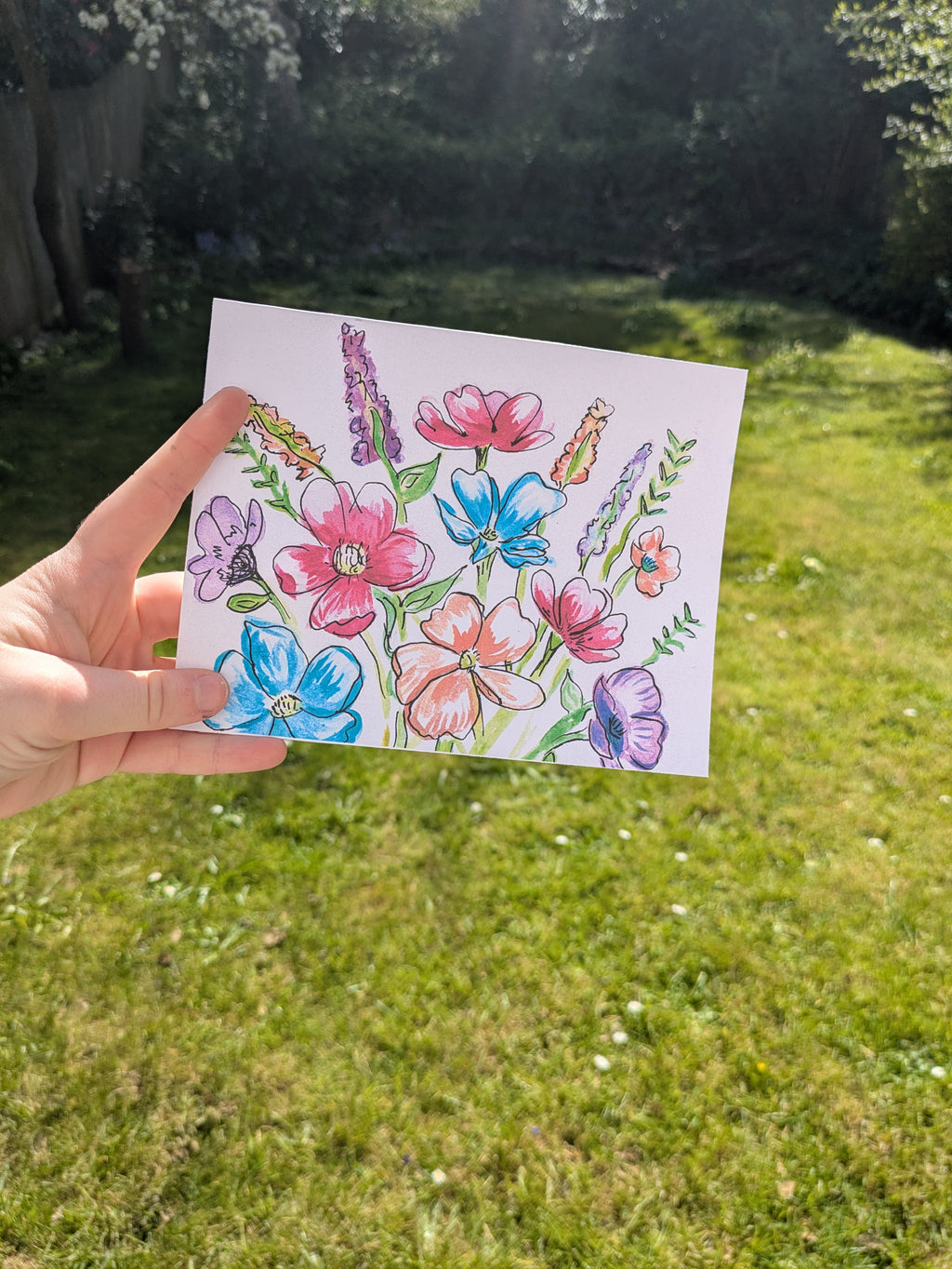 Hand-Drawn Floral Art Print – Colourful Wildflower Illustration (B4, A5, 7x7")