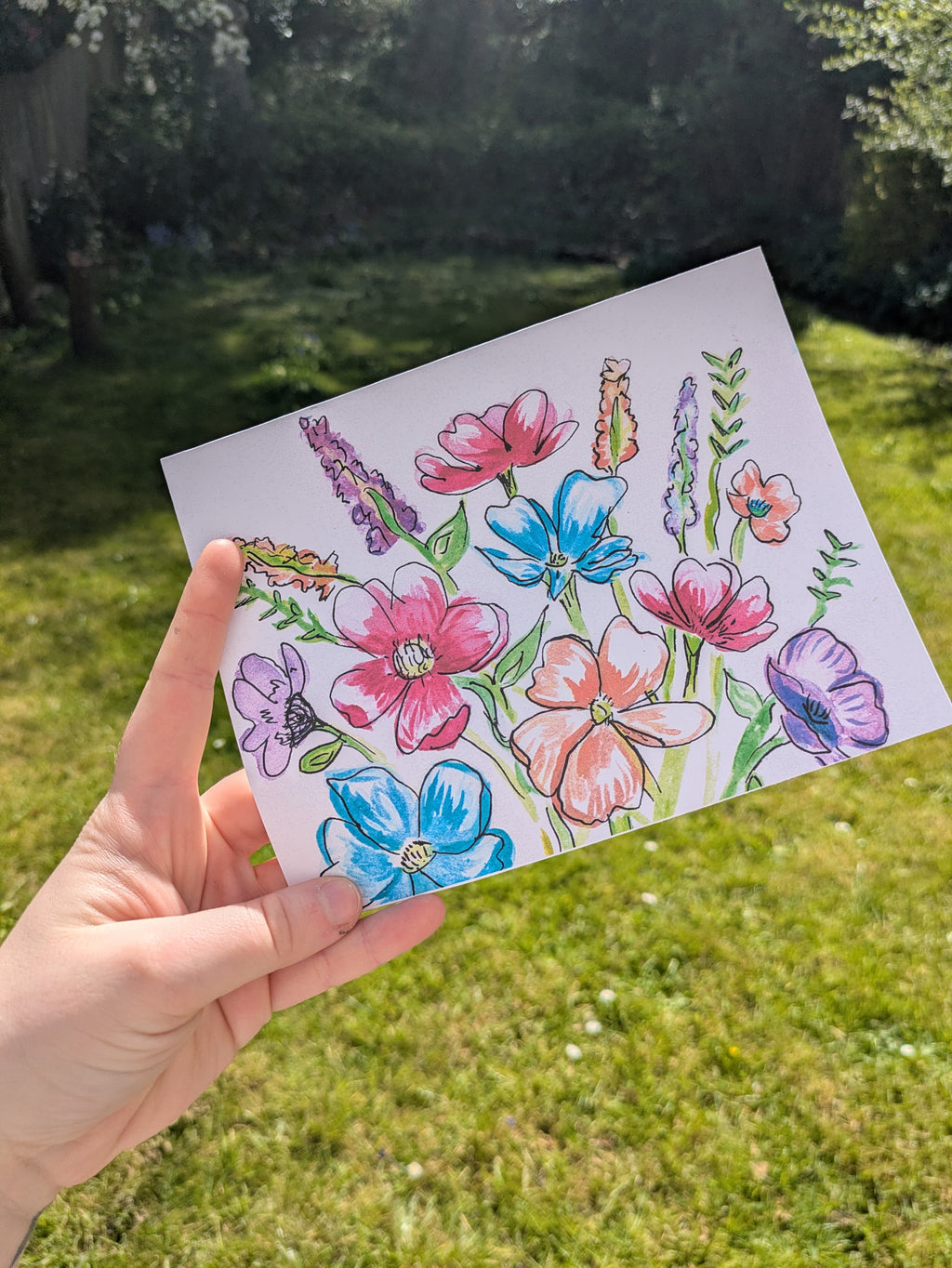 Hand-Drawn Floral Art Print – Colourful Wildflower Illustration (B4, A5, 7x7")
