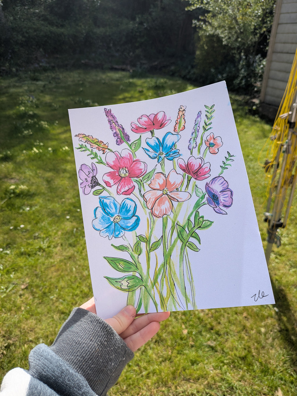 Hand-Drawn Floral Art Print – Colourful Wildflower Illustration (B4, A5, 7x7")