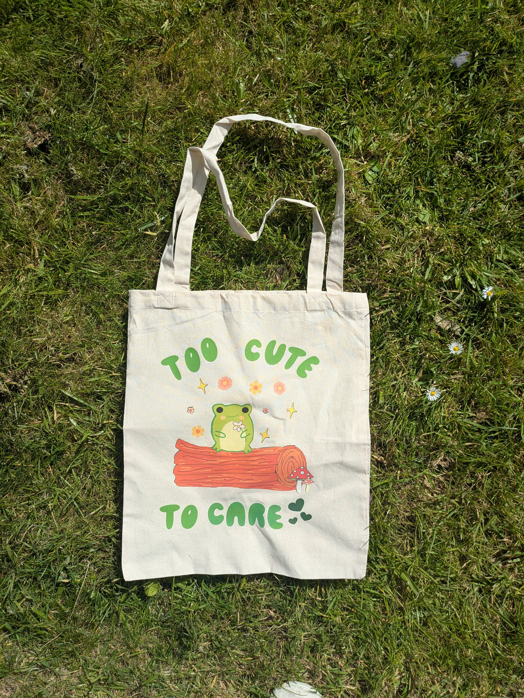 Too Cute to Care Frog Tote Bag – Cute Aesthetic Canvas Tote 🐸✨