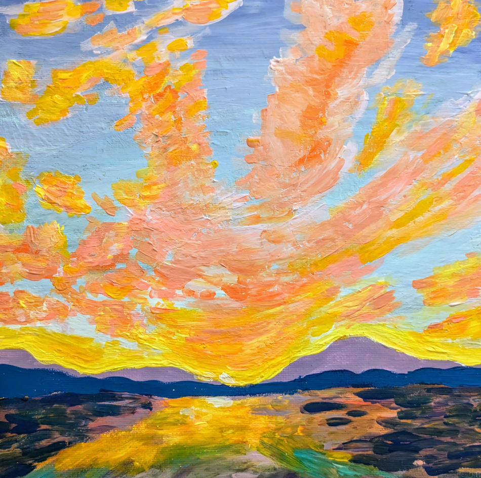 Original Acrylic Sunset Painting – Textured Impressionist Landscape, 9.5" x 9.5"