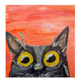 Whimsical Cat Art Print 5x5"- Big Yellow Eyes, Modern Illustration