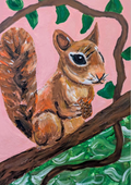 Squirrel Wall Art Print - Whimsical Woodland Animal Artwork, 6x4"