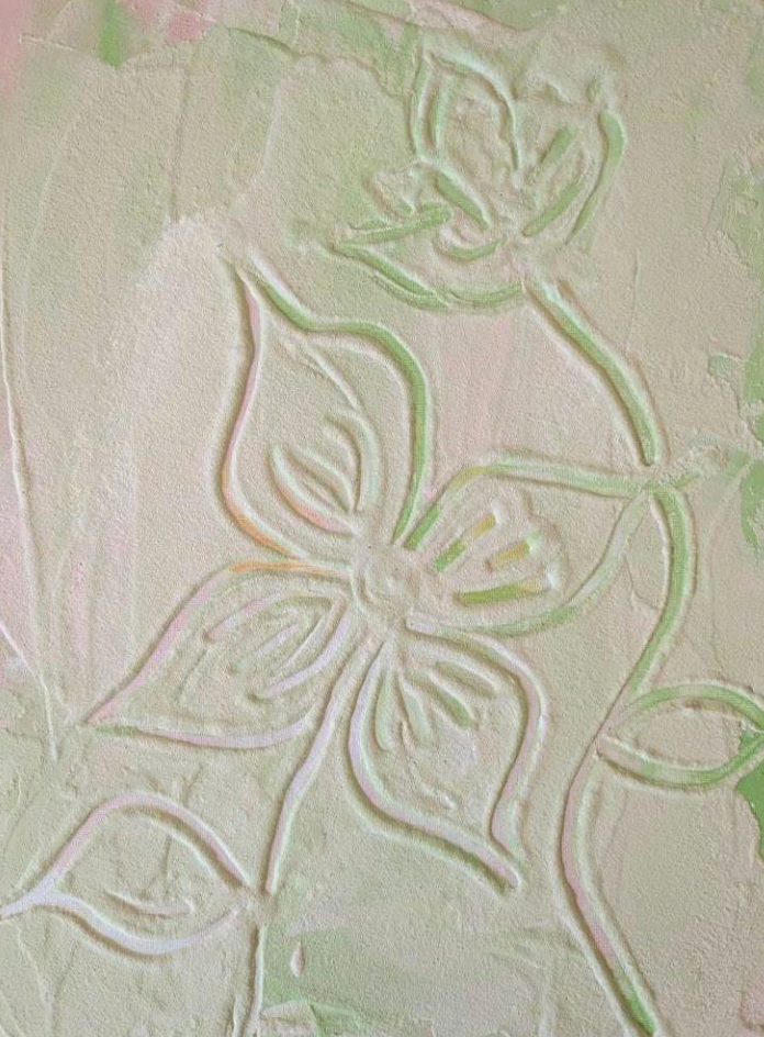 Textured Floral Painting – 30x40cm Pastel Green Botanical Wall Art