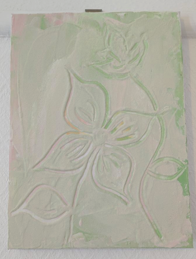 Textured Floral Painting – 30x40cm Pastel Green Botanical Wall Art