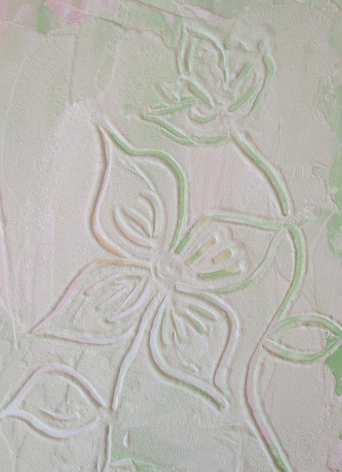 Textured Floral Painting – 30x40cm Pastel Green Botanical Wall Art