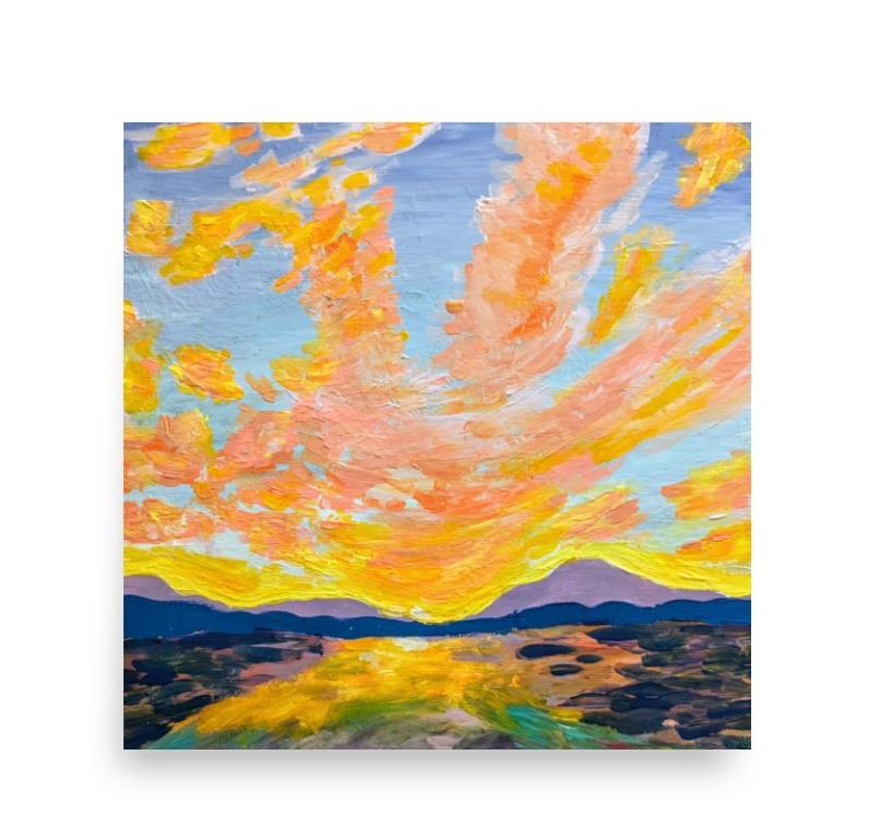 Original Acrylic Sunset Painting – Textured Impressionist Landscape, 9.5" x 9.5"