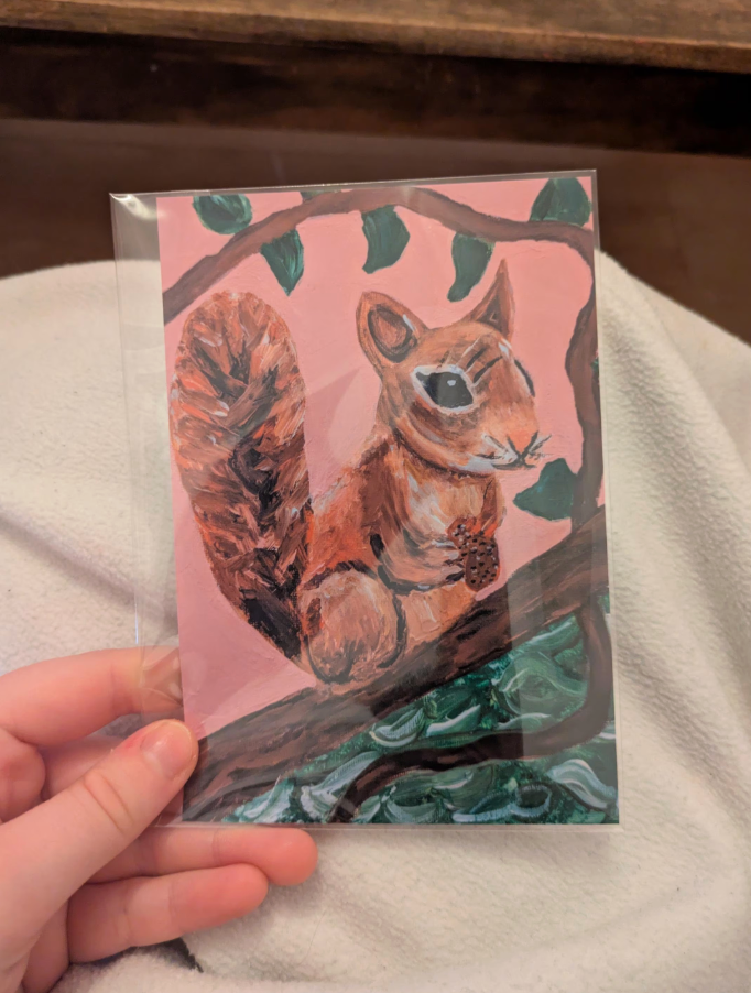 Squirrel Wall Art Print - Whimsical Woodland Animal Artwork, 6x4"