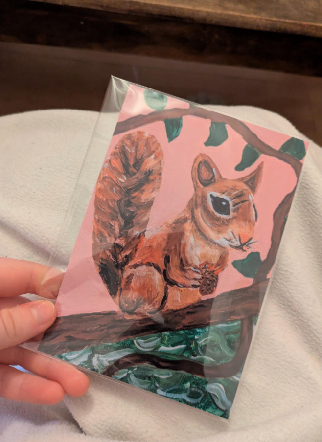 Squirrel Wall Art Print - Whimsical Woodland Animal Artwork, 6x4"