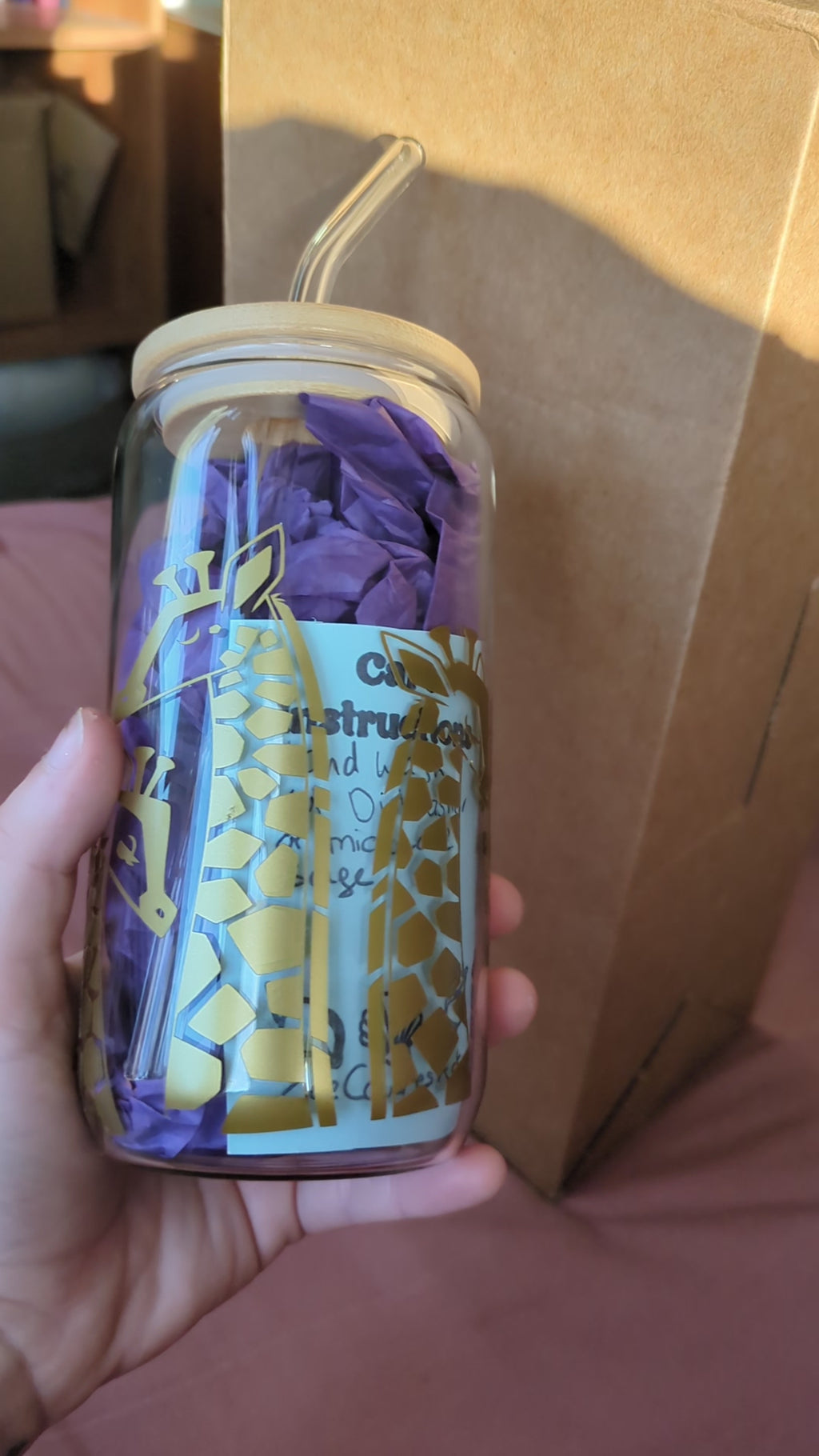 Giraffe Glass Tumbler with Bamboo Lid & Glass Straw