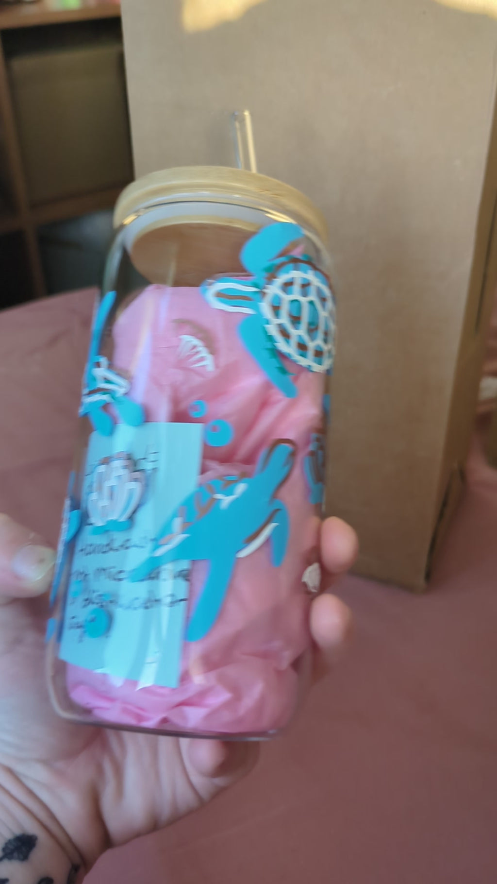 Sea Turtle Glass Tumbler with Bamboo Lid & Glass Straw 🐢