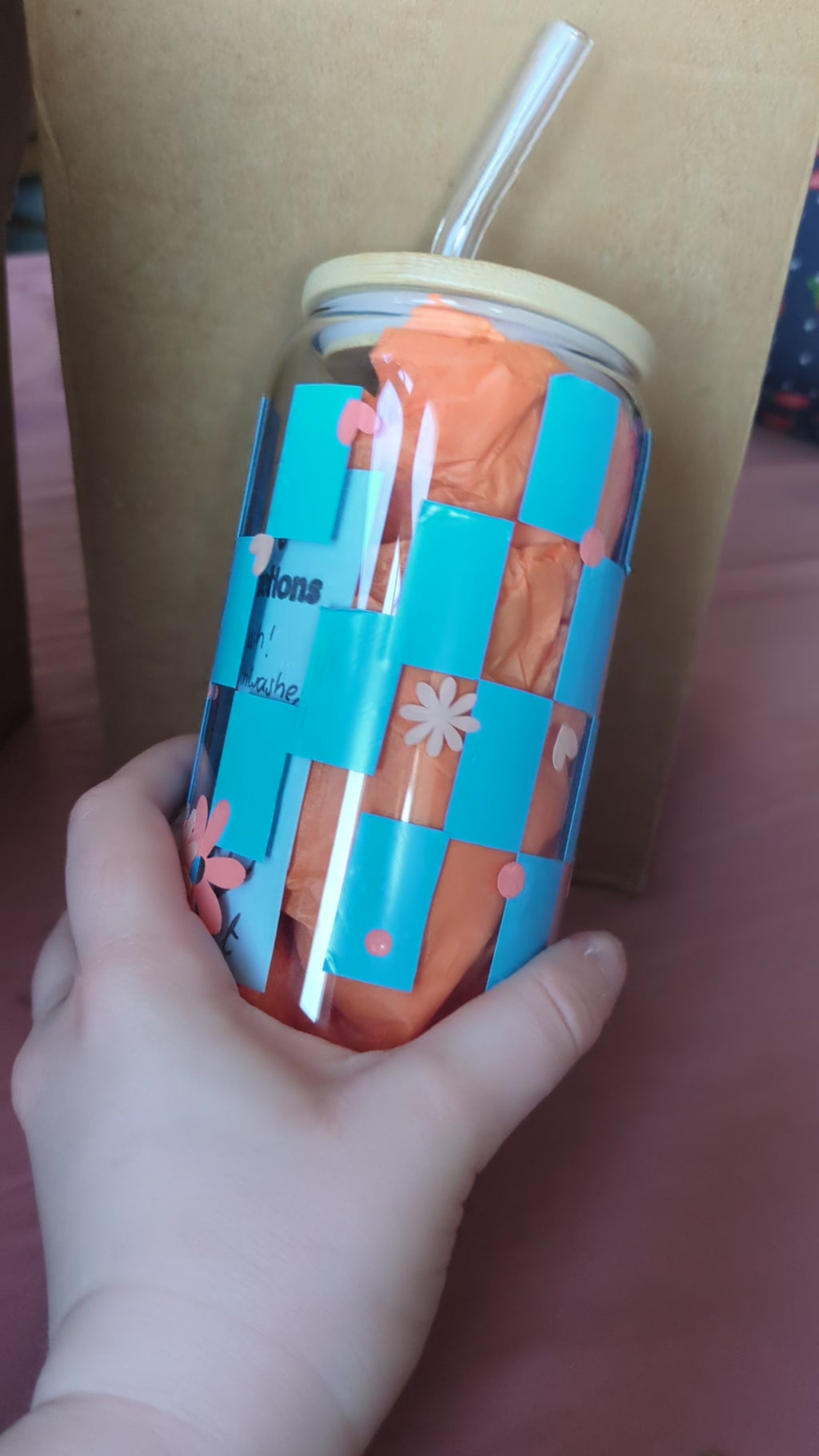 Retro Checkerboard Flower Tumbler