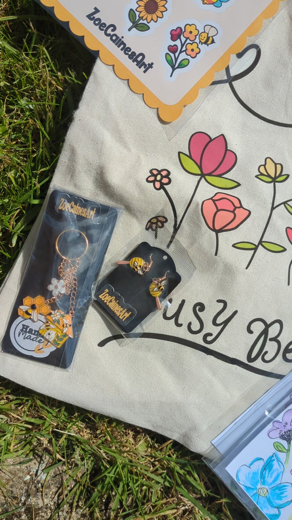 Busy Bee Gift Bundle – Tote, Stickers, Glass Cup & Accessories 🐝🌸