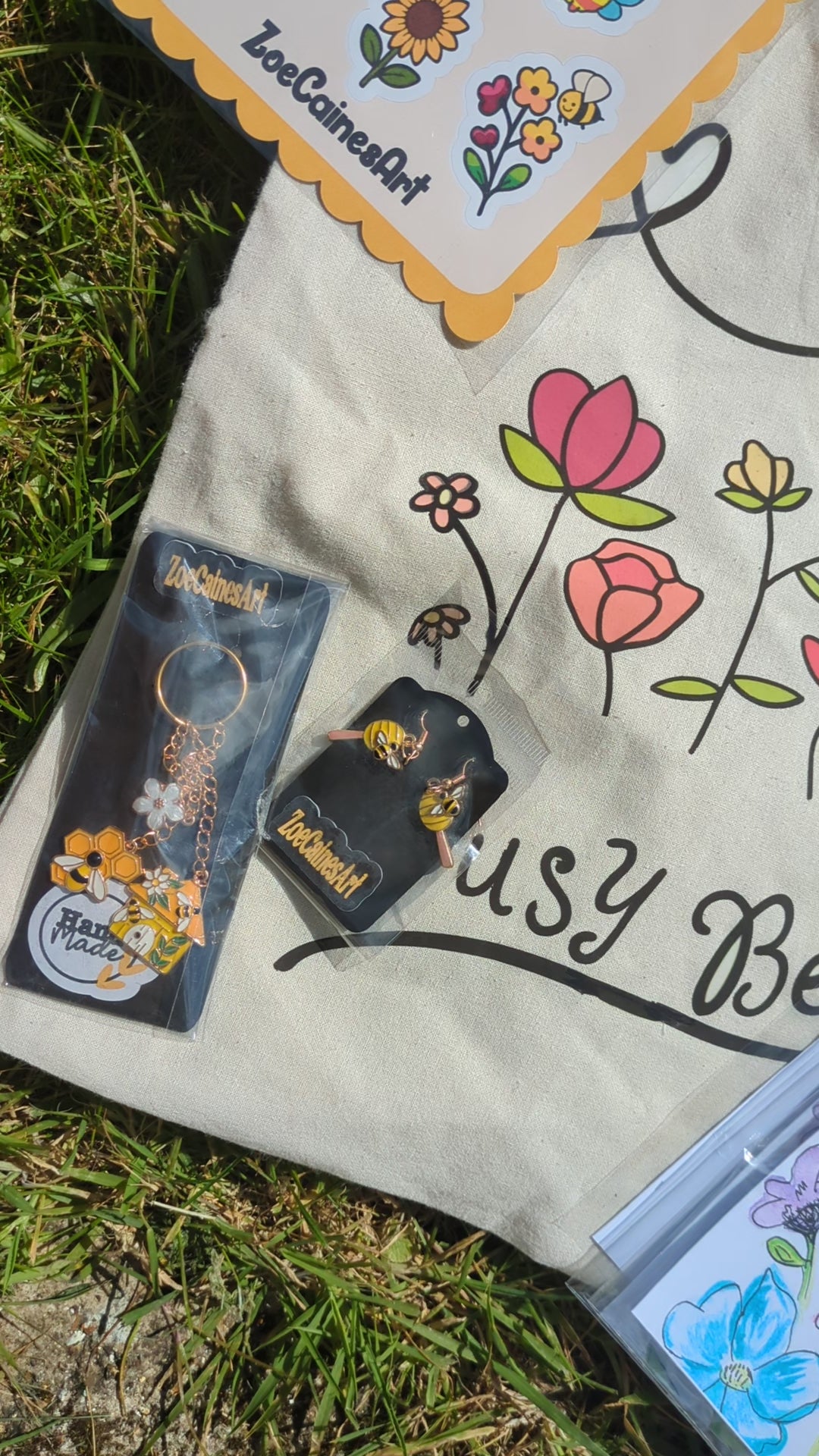 Busy Bee Gift Bundle – Tote, Stickers, Glass Cup & Accessories 🐝🌸