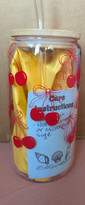 Cherry Bow Glass Tumbler with Bamboo Lid & Glass Straw