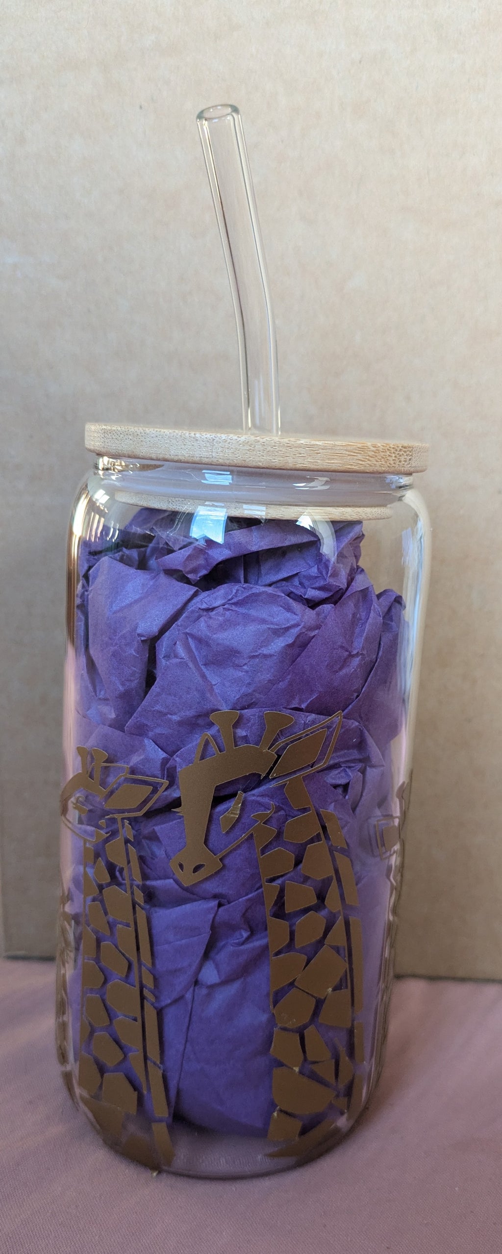 Giraffe Glass Tumbler with Bamboo Lid & Glass Straw
