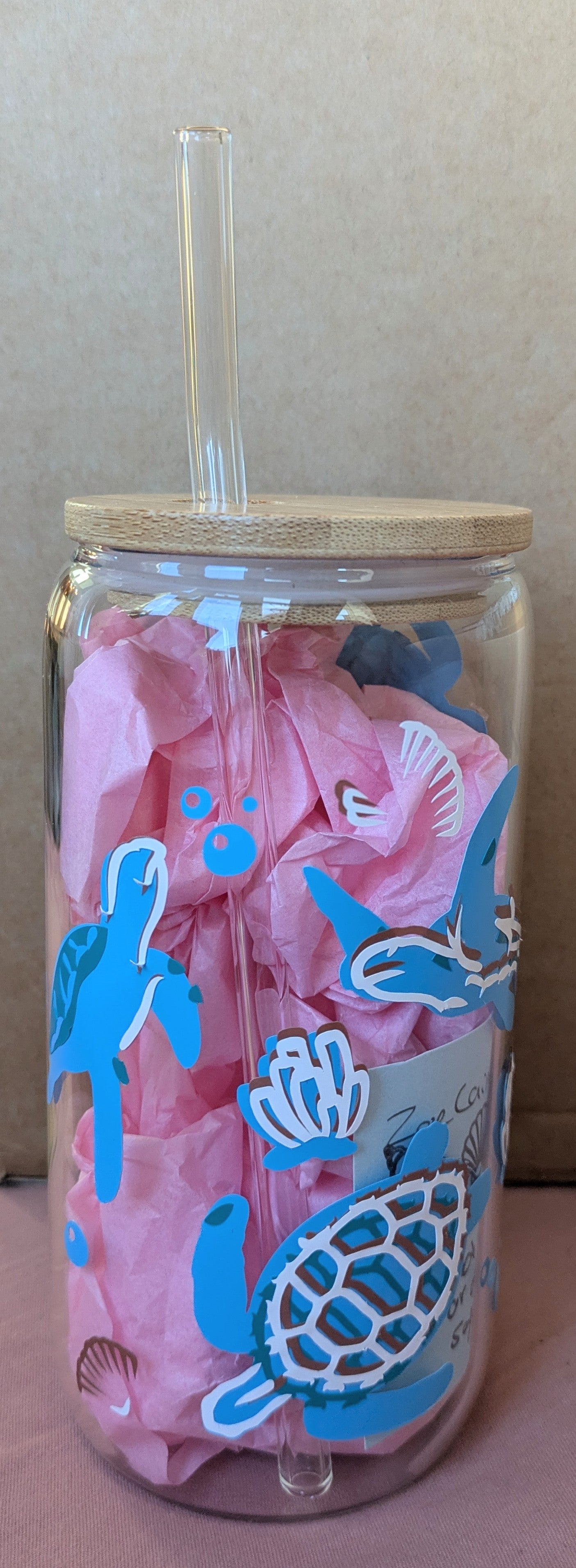Sea Turtle Glass Tumbler with Bamboo Lid & Glass Straw 🐢