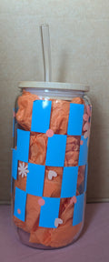 Retro Checkerboard Flower Tumbler